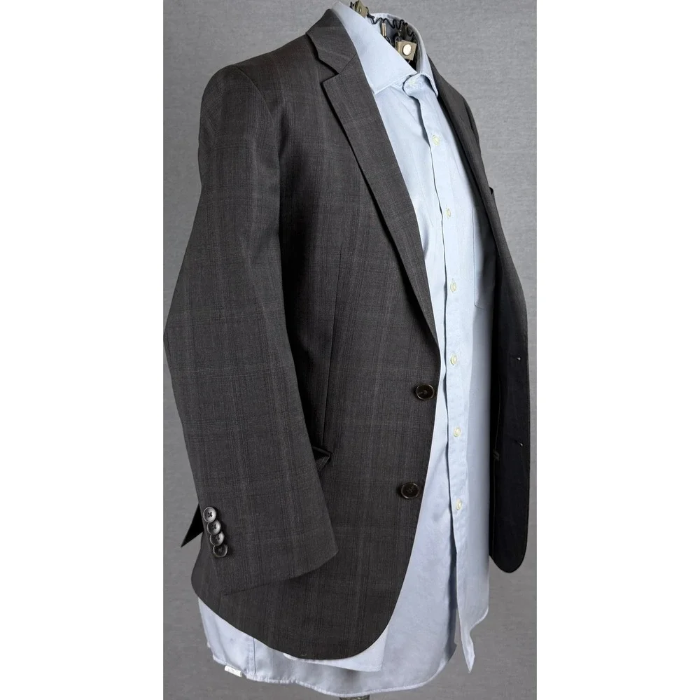 Hugo Boss Reda Super 110 Wool Blazer Mens 34R Charcoal‎ Grey Glen Check Sport